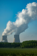 View on cooling towers of nuclear power plant thermal power station in which heat source is nuclear...