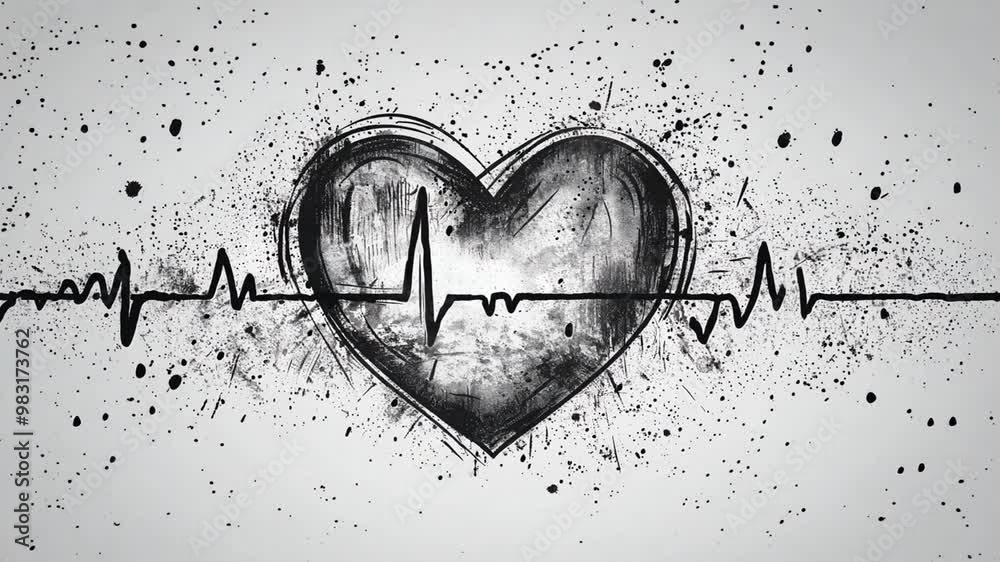 Aufkleber a drawing features a heart surrounded by heartbeat lines, symbolizing love and life, with a contrast