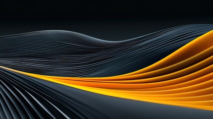 Abstract waves of black and yellow in flowing patterns create a dynamic visual, showcasing motion and depth against a dark background