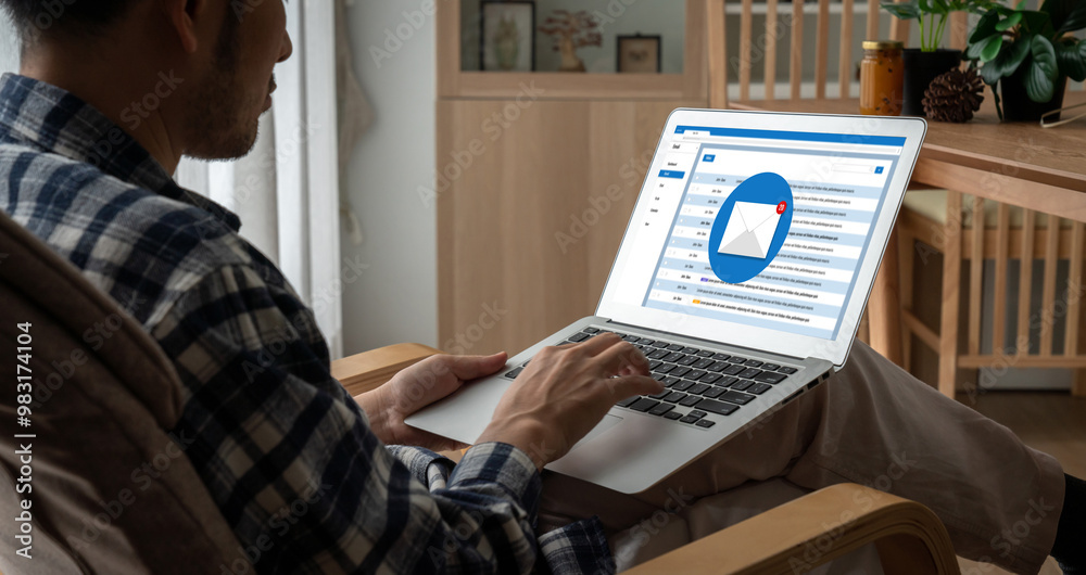Poster email notification message showing on computer screen snugly. digital marketing message information 