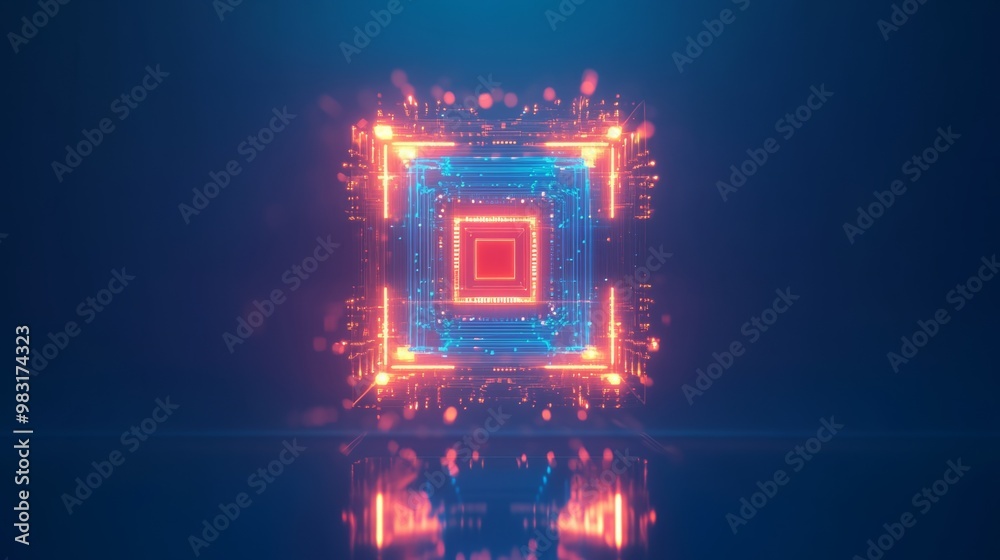 Canvas Prints abstract digital cube in neon lights