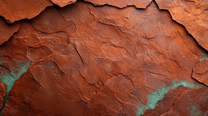  A red rock wall with two distinct green spots, one in the center of each section