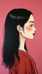 Vibrant side profile illustration of a woman with long black hair, perfect for beauty, fashion, or lifestyle projects.