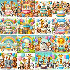 Naklejka premium Happy birthday cartoon. AI generated illustration