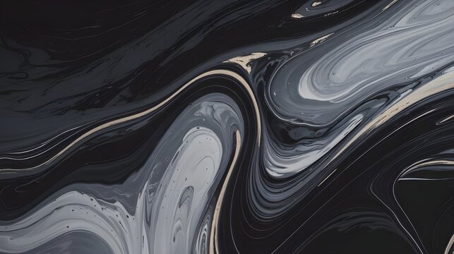 Abstract Swirling Black White and Gold Liquid Marble Texture Background