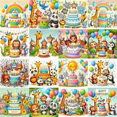 Happy birthday cartoon. AI generated illustration