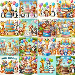 Naklejka premium Happy birthday cartoon. AI generated illustration