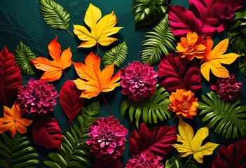 Fototapeta premium vibrant botanical graphics contemporary branding strategies featuring colorful nature inspired designs modern aesthetics, leaves, flowers, art, creative, visual