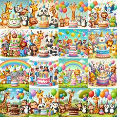 Obraz premium Happy birthday cartoon. AI generated illustration