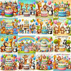 Naklejka premium Happy birthday cartoon. AI generated illustration