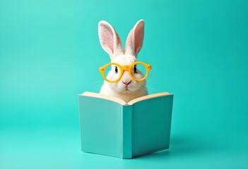 A Scholarly Rabbit Wearing Glasses Engaged in Reading