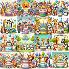 Happy birthday cartoon. AI generated illustration