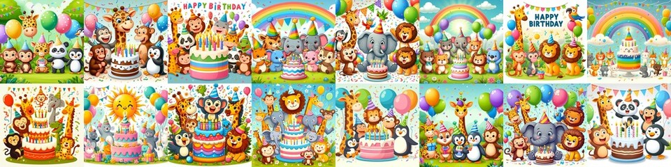 Fototapeta premium Happy birthday cartoon. AI generated illustration