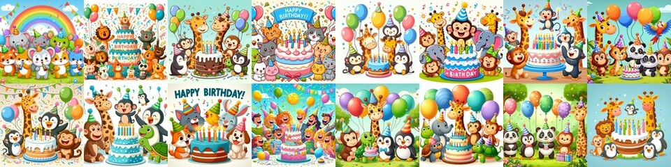 Obraz premium Happy birthday cartoon. AI generated illustration
