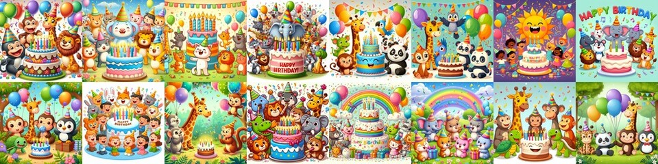 Happy birthday cartoon. AI generated illustration