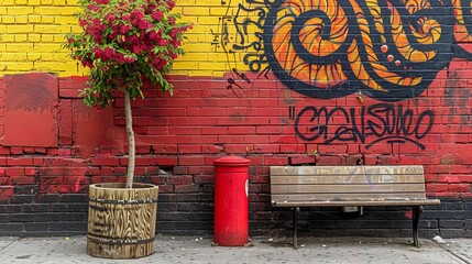 Colorful urban mural featuring a blank space on the right for custom text or messaging