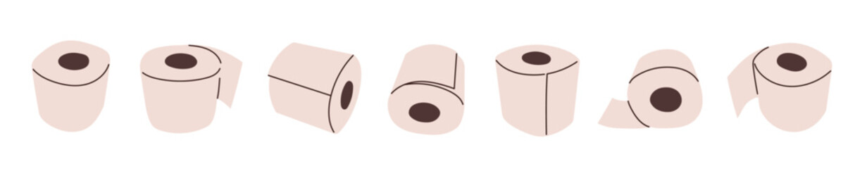 Hand-drawn toilet paper set isolated on a white background