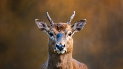 Fototapeta premium A crisp, up-close image of a deer's face with a softly blurred foreground and background