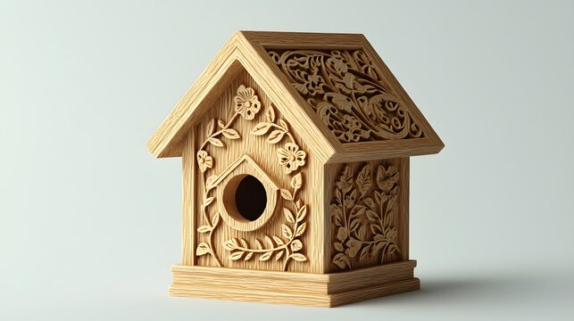 recommend clip art: Ornate Wooden Birdhouse with Floral Carvings.