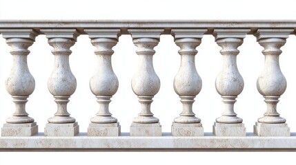 Classic Italian stone balustrade repeating seamlessly on a white backdrop.