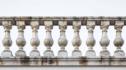Classic Italian stone balustrade repeating seamlessly on a white backdrop.