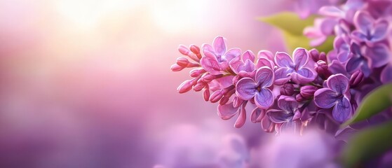 Fototapeta premium A tight shot of several purple blooms against a softly blurred backdrop of pink and purple Background light subtly blurred