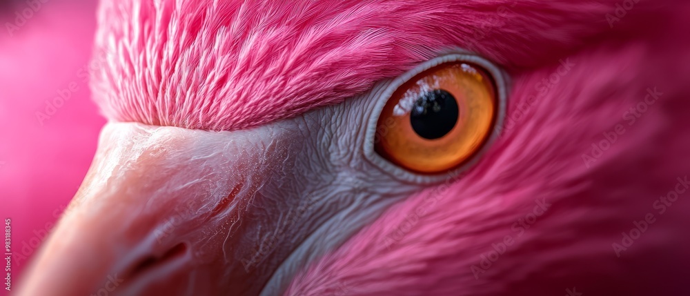 Wall mural bright orange eye against pink background