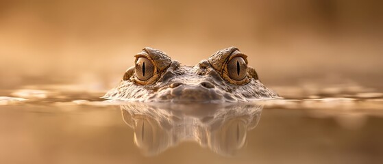 Fototapeta premium A tight shot of a crocodile's head in the water, with eyes opened and half-submerged
