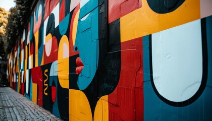 Naklejka premium Colorful urban mural with space for text on right side, perfect for creative projects