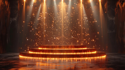 Stage illuminated by golden light