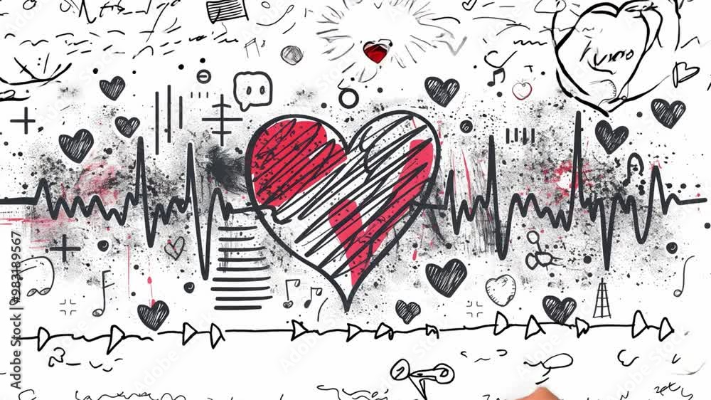 Aufkleber a vibrant design features a heart symbol integrated with sound waves and musical notes, emphasizing 