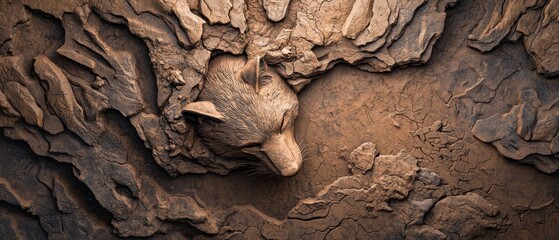 Obraz premium A small animal pokes its head from a rock wall crack