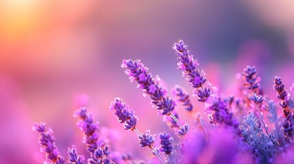 lavender blooms in focus against a blurred backdrop of pink and purple flowers