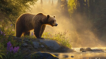 Majestic Bear in a Serene Forest Landscape