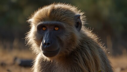 Obraz premium Monkey looking curiously at the camera in the early morning light.