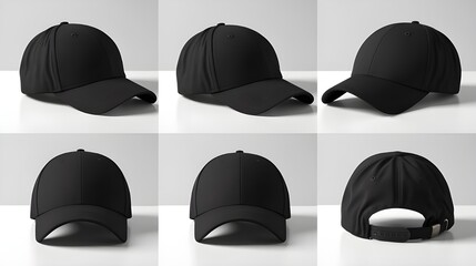 Blank Black Baseball Cap Mockup   Front  Back  and Side Views