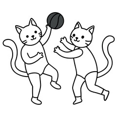 Cats play basketball line art
