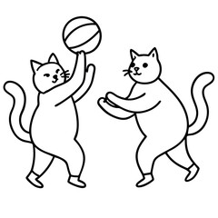Cats play basketball line art