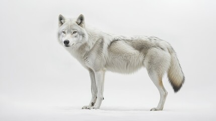 Fototapeta premium Majestic Arctic Wolf Standing Against White Background