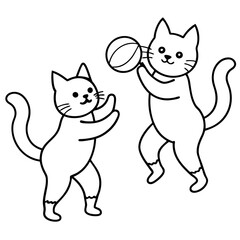 Obraz premium Cats play basketball line art