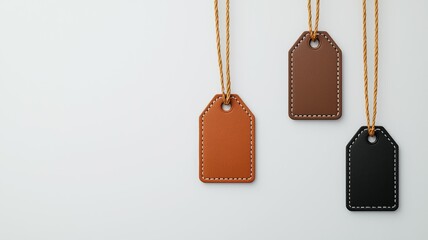 Three tags hanging from a string, one of which is black