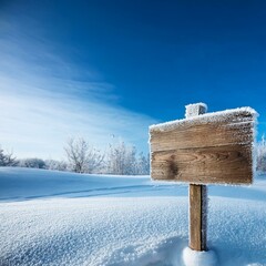 Naklejka premium frosty wood sign in winter with copy space
