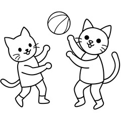 Cats play basketball line art