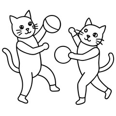 Cats play basketball line art