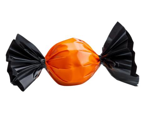 Colorful orange candy with black wrapping