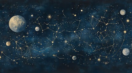 Mystical Night Sky with Planets and Stars