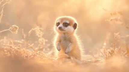 Adorable Meerkat Curiously Gazing in Soft Golden Light