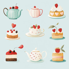 Tea Time Scene with Cakes 
