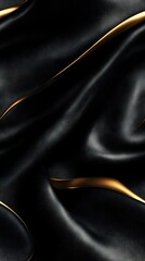   A high-resolution macro shot of a lavish black and gold fabric, featuring an ornate gold strip along its base