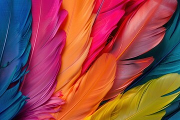 Obraz premium Colorful feathers are creating a bright and cheerful background with a gradient of warm colors